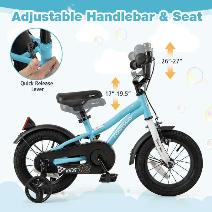 Costway 12\" Velo Pour Enfants Pour Garcons Et Filles De 3 A 4 Ans Avec Reflecteurs De Frein A Main Reglables Bleu