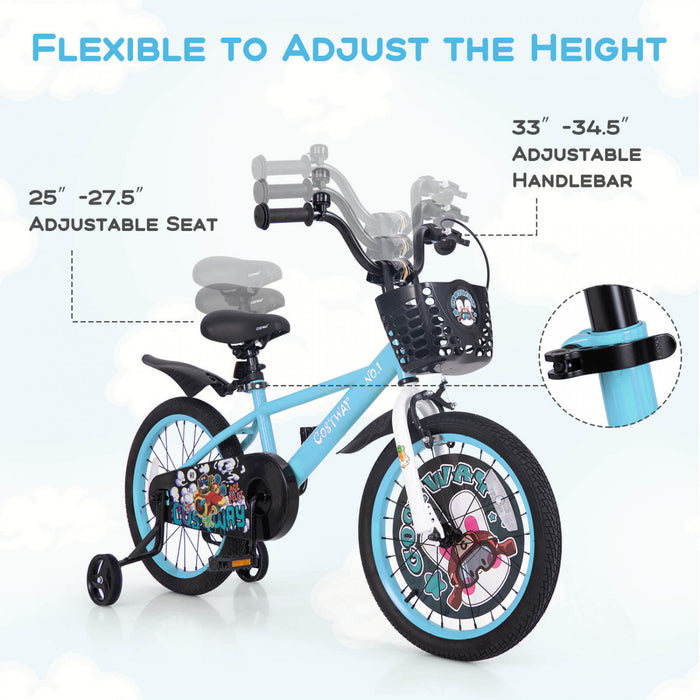 Costway 18\" Velo Pour Enfants Pour 4-8 Avec Guidon Reglable En Hauteur Et Frein A Main En Selle Bleu