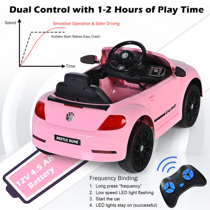 Voiture Electrique 12v Pour Enfants Costway, Sous Licence Volkswagen Beetle Avec Telecommande Et Musique, Rose