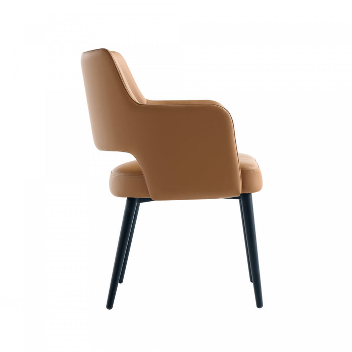 Fauteuil moderne Tremont en metal et cuir vegetalien couleur selle
