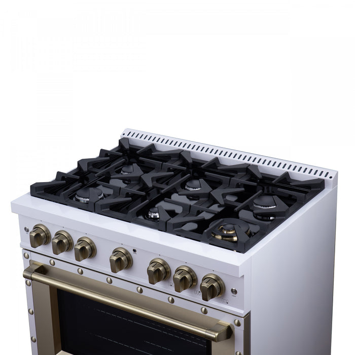 Cuisiniere double combustible Ambassador de 36 po, blanche, 6 bruleurs scelles, 5,2 pi³ – FFSGS6199-36CPWHT