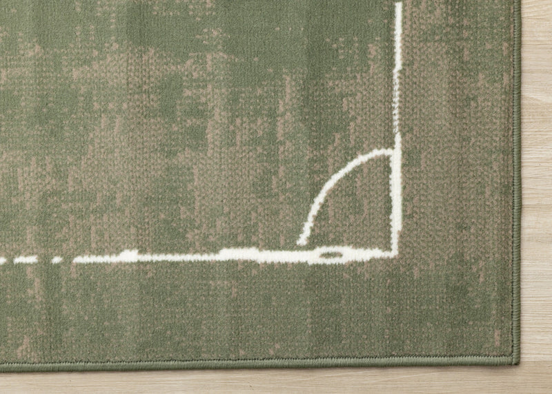 Tapis Florence de terrain de football vert, marron et blanc, 7'9\" x 10'6\"