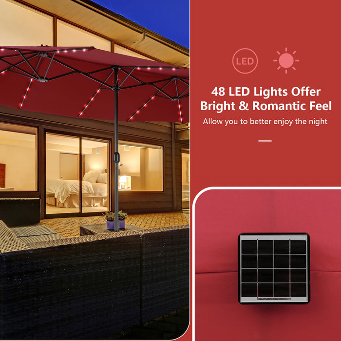 Costway Parasol double face jumeau 15FT pour patio avec 48 LED solaires a manivelle Wine