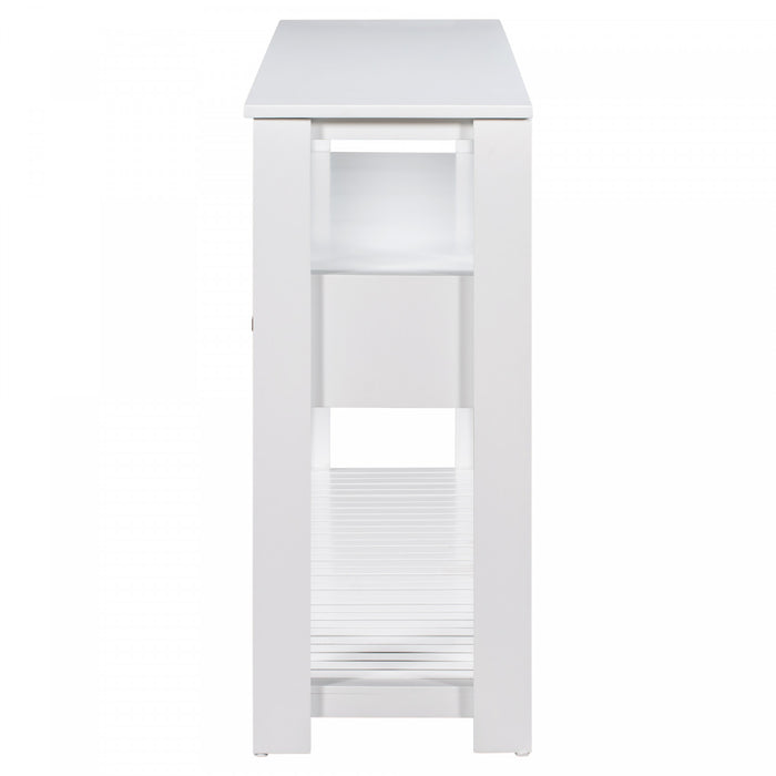 Table d'entree Ava 62,2'' avec tiroirs et etageres ouvertes, blanche