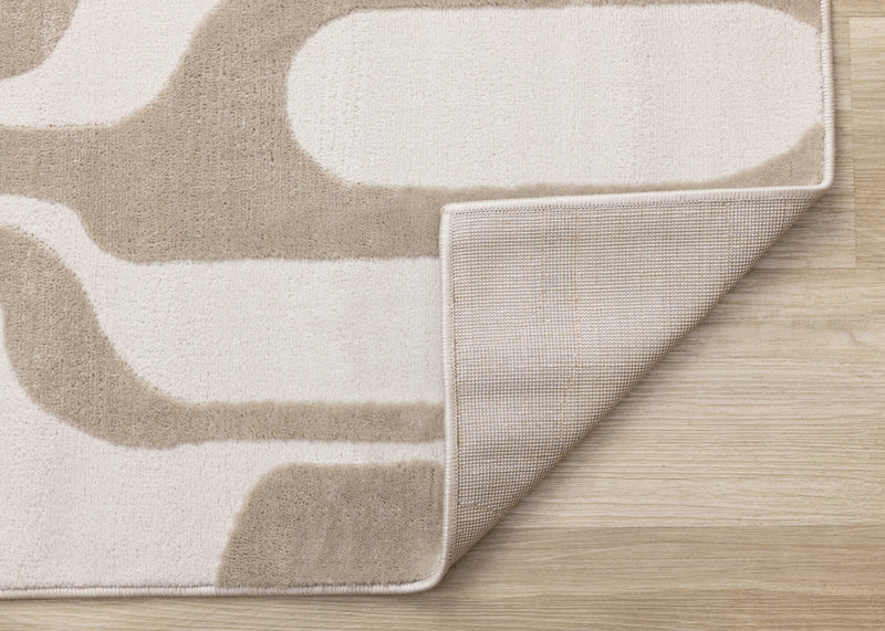 Carpette Leopold beige et crème de style moderne du milieu du 20e siècle - 5 pi 3 po x 7 pi 7 po