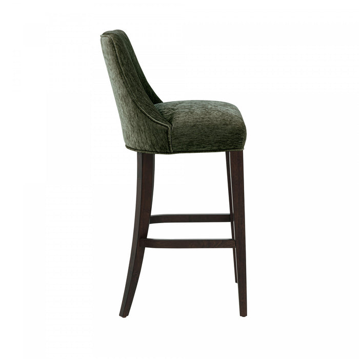 Tabouret de bar moderne Beever en bois avec revetement en chenille vert foret