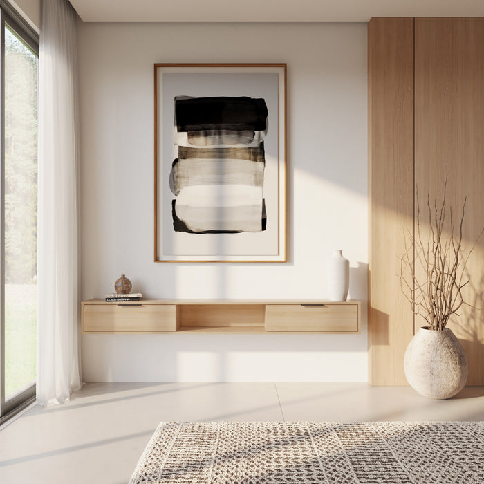 Meuble pour téléviseur mural mince Nordika de 72 po avec 2 armoires de rangement - chêne blond naturel