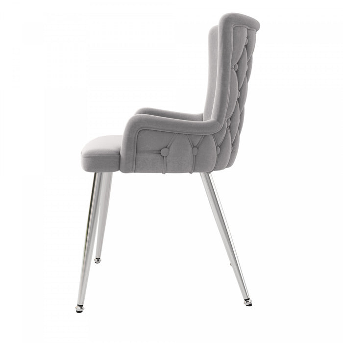 Chaises de salle a manger Luna en velours avec revetement capitonne et pieds metalliques dores, lot de 4, gris
