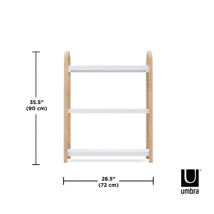 Bibliothèque moderne Bellwood de Umbra à 3 tablettes - blanche et naturelle
