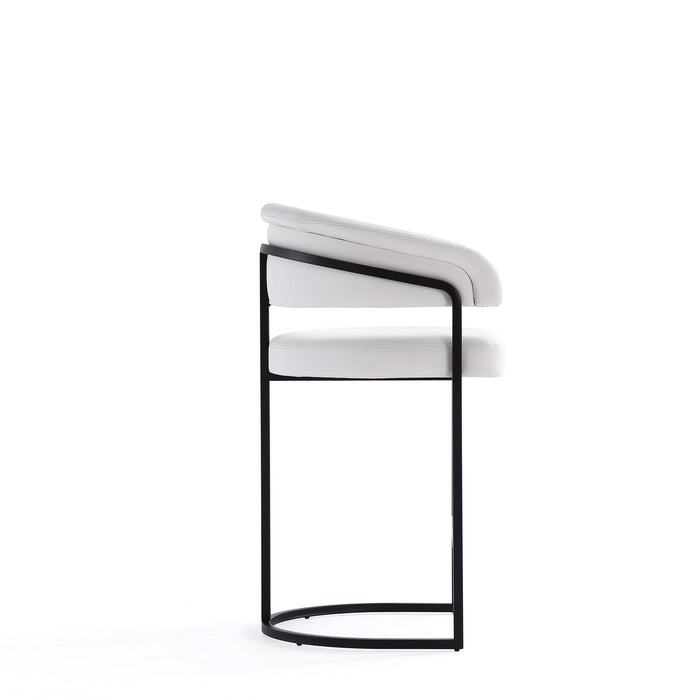 Tabouret de comptoir moderne Augusta en metal et tissu, blanc - Lot de 2