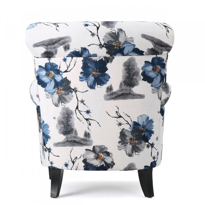 Pansy Fauteuil D’appoint Tapise En Tissu Fleuri Avec Accoudoirs Evases Et Pieds En Bois, Fleuri