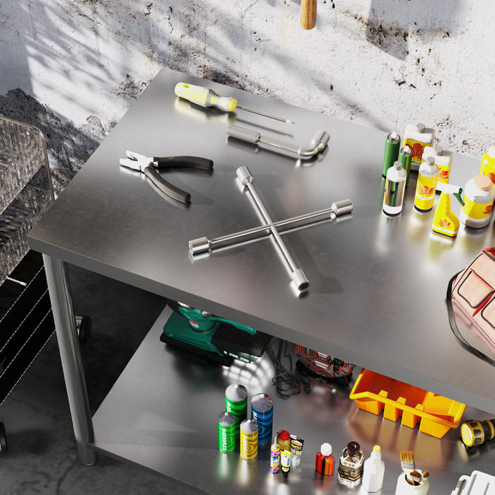 Homcom Table De Preparation En Acier Inoxydable, Table D'etabli Robuste