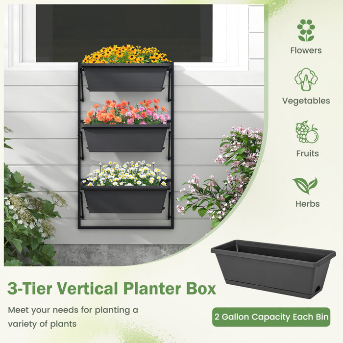 Costway Suspendu Planteur Vertical Avec 3 Boites De Planteur Et Crochets Amovibles Pour Fleurs