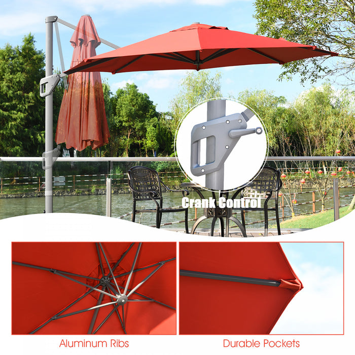 Costway Parasol deporte 11ft pour terrasse a rotation cantilever, aluminium, inclinable, base croisee, orange
