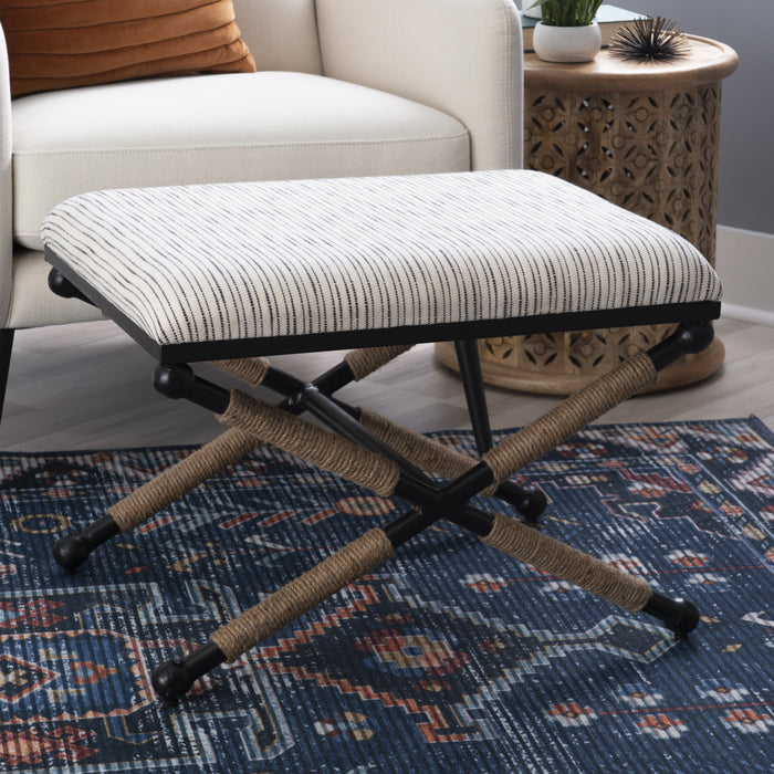 Pouf d’appoint Ashburn Campaign en tissu rayé - noir