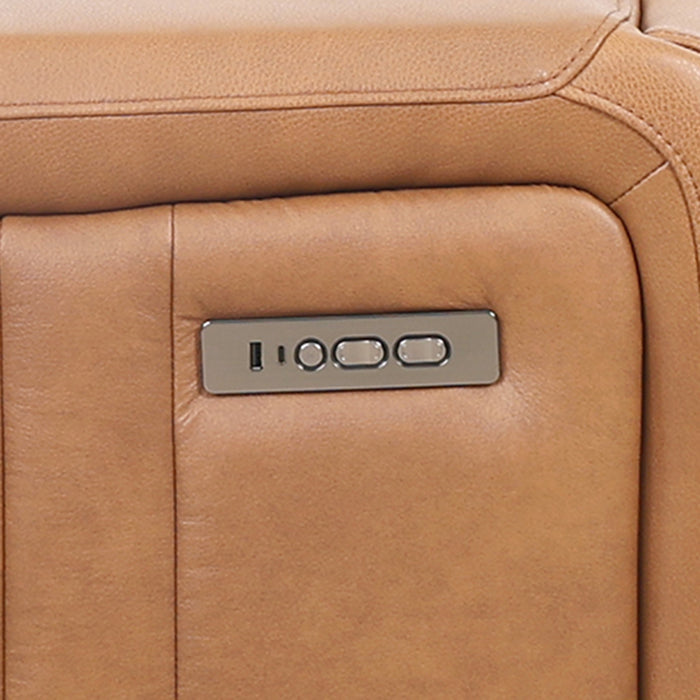 Sofa inclinable electrique Bellamy de 78 po en cuir assorti avec appuie-tete ajustable et USB - Cognac
