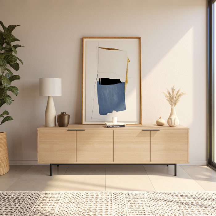 Meuble pour téléviseur Hamilton de Nordika de 70 po avec 4 armoires de rangement - chêne blond naturel