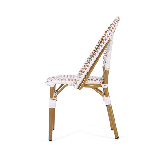 Chaises de bistrot francaises Julien en rotin synthetique et aluminium, lot de 2 - blanc et rouge