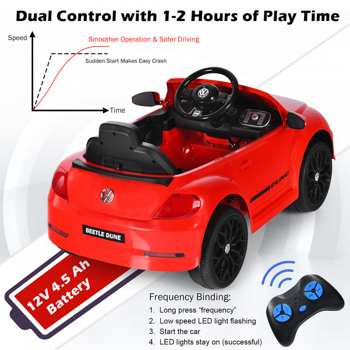 Voiture Electrique 12v Pour Enfants Costway, Sous Licence Volkswagen Beetle Avec Telecommande Et Musique, Rouge