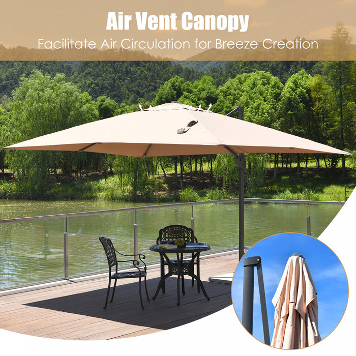 Costway Parasol cantilever 10'x13' pour terrasse, aluminium, rotation 360°, inclinable, beige
