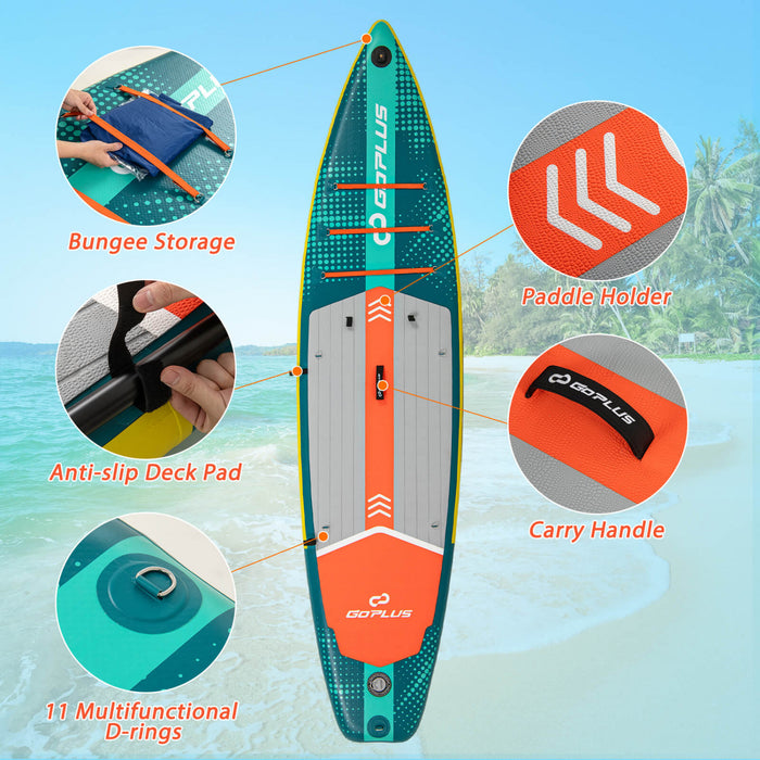 Goplus 11' Gonflable Stand Up Paddle Board Pour Les Adultes Avec Kayak Seat Leash Hand Pompe, Turquoise