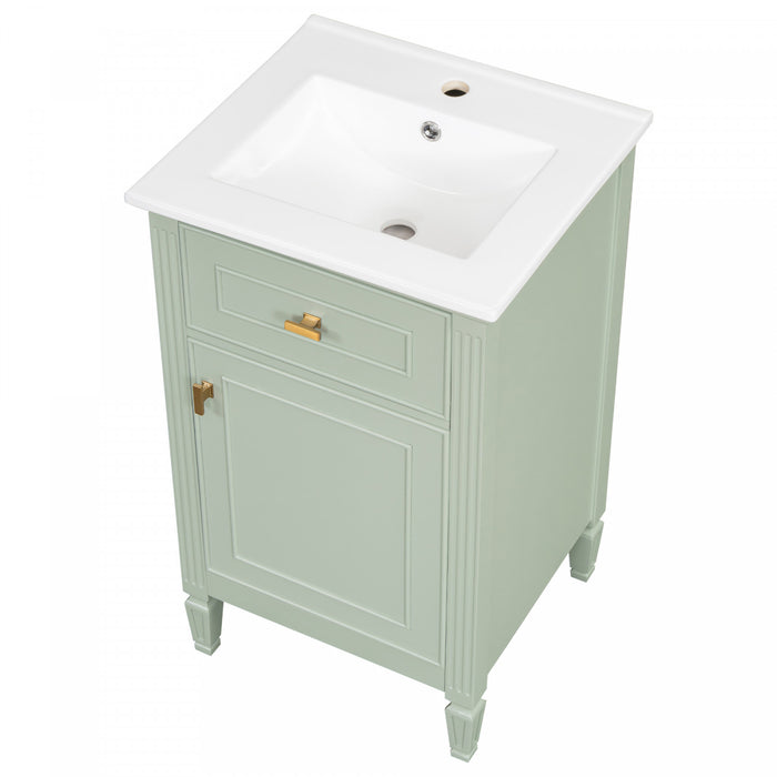 Jocelyn Meuble-lavabo de 20\" avec vasque en ceramique et structure en bois caoutchouc massif, Blanc