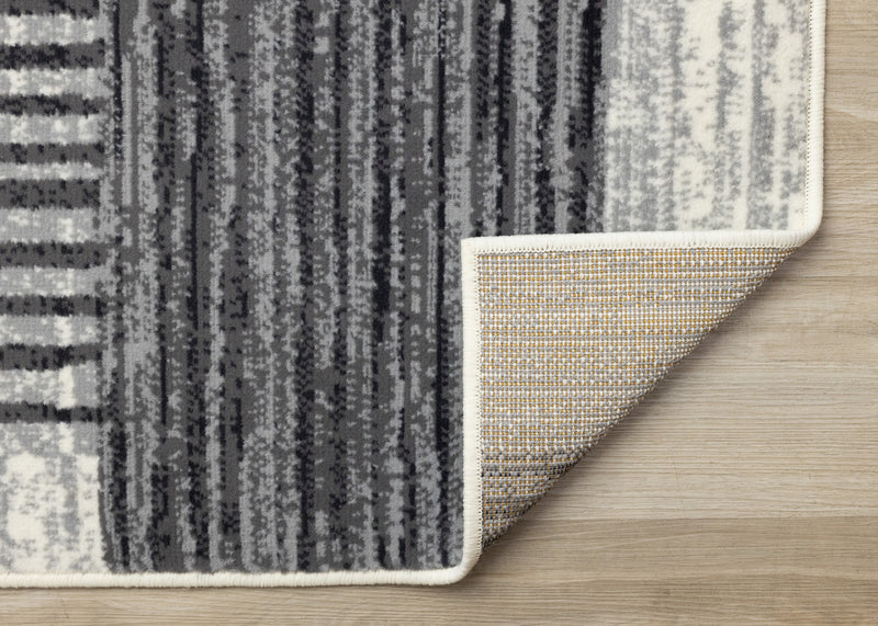 Carpette Forte blanche, grise et noire à motif de taches rayées modernes - 5 pi 3 po x 7 pi 5 po