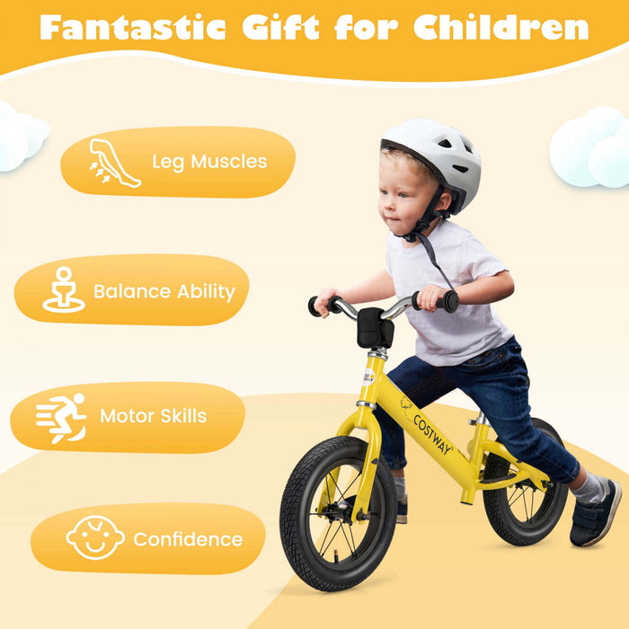 Bicycle D'equilibre Costway 12 Pouces Sans Pedale Bicycle D'entrainement Avec Pneus En Caoutchouc Gonflables Jaune