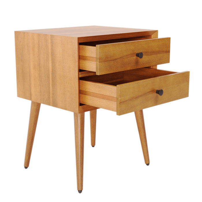 Emma Table de Nuit Moderne Mid-Century avec 2 Tiroirs, Naturel