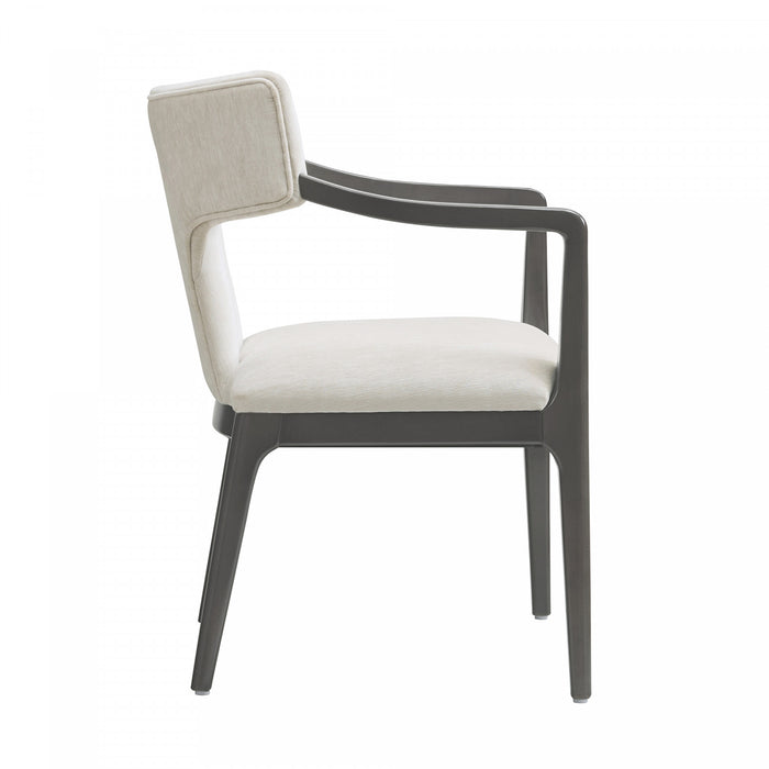 Fauteuil Eloria style moderne du milieu du siecle en bois et chenille creme