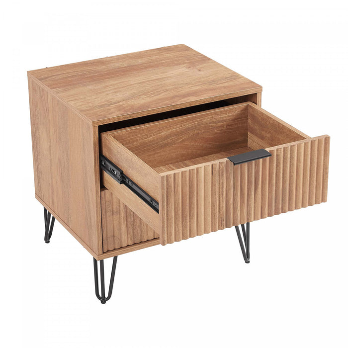 Table de nuit moderne Dumbo 20\" a cannelures en brun dore (2 tiroirs) - Lot de 2