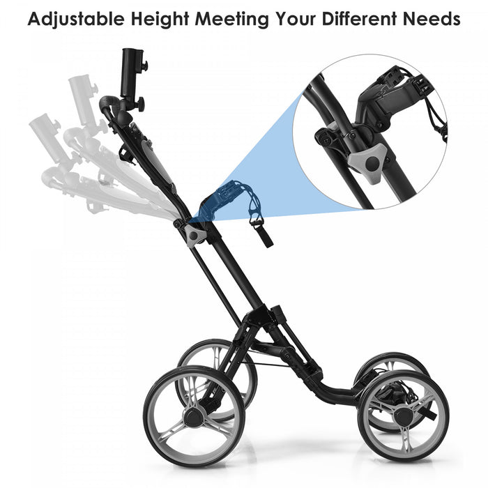 Goplus Pliant 4 Roues Golf Pousser Chariot W / Frein Tableau De Bord Poignee Reglable Gris