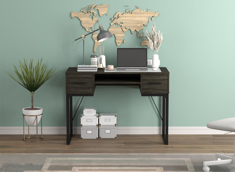 Bureau d’ordinateur de 43 po avec 2 tiroirs et 1 tablette - gris foncé avec base en métal noir