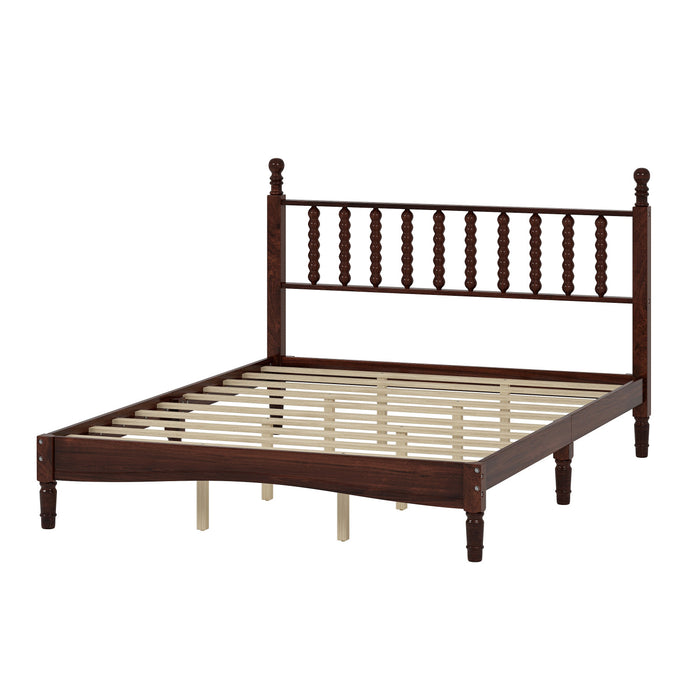 Oliver Lit Plateforme Retro en Bois avec Tete de Lit en Forme de Gourde et Support - Taille Queen