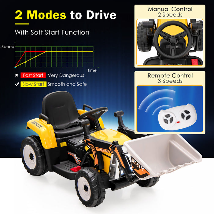 Costway Enfants Montent Sur Excavateur 12v Tracteur Electrique Rc W / Seau De Creusement Jaune