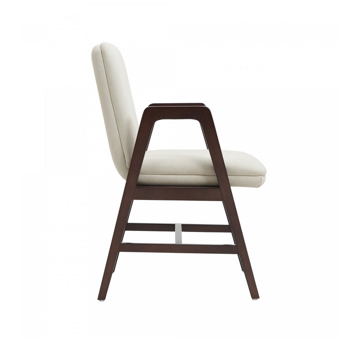 Fauteuil moderne en bois et velours Stella, coloris creme