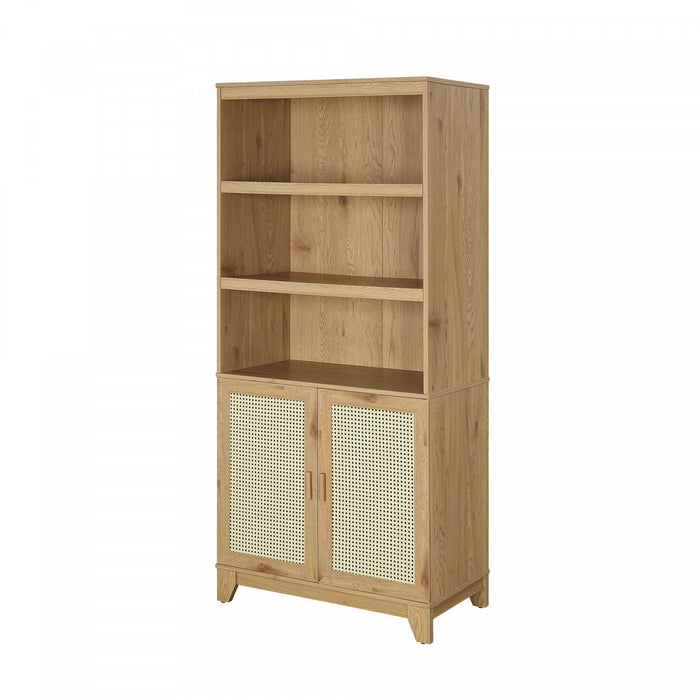 Armoire bibliotheque Sheridan style milieu du siecle 79 cm en bois naturel (7 etageres) – Lot de 2