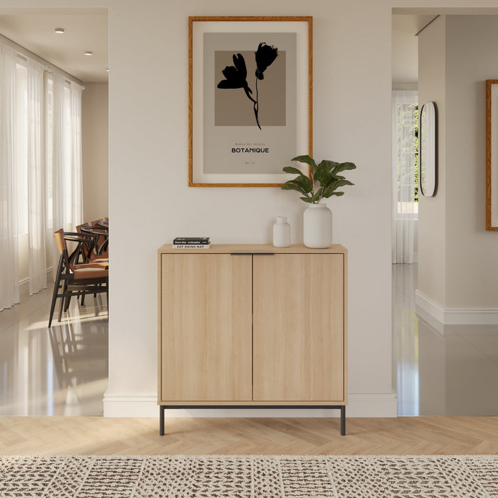 Armoire décorative de rangement mince Nordika à 2 portes - chêne blond naturel