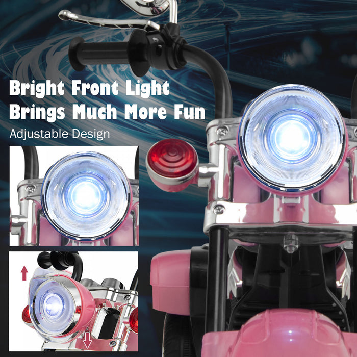 Costway 6v Kids Ride On Chopper Moto 3 Roues Trike Avec Phare Et Corne Rose