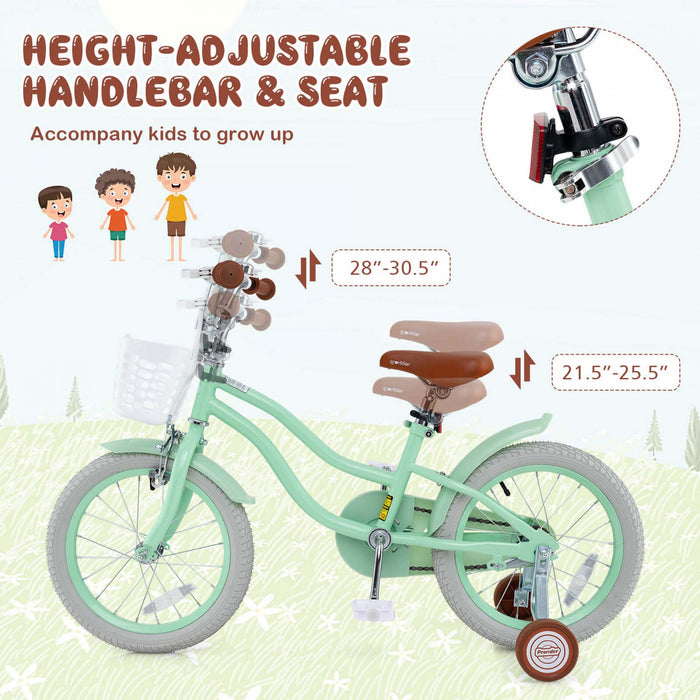 Prorider 16\" Enfants Velo Tout-petit Velo Reglable Avec Roue D'entrainement Pour 4-7 Ans Fille Vert