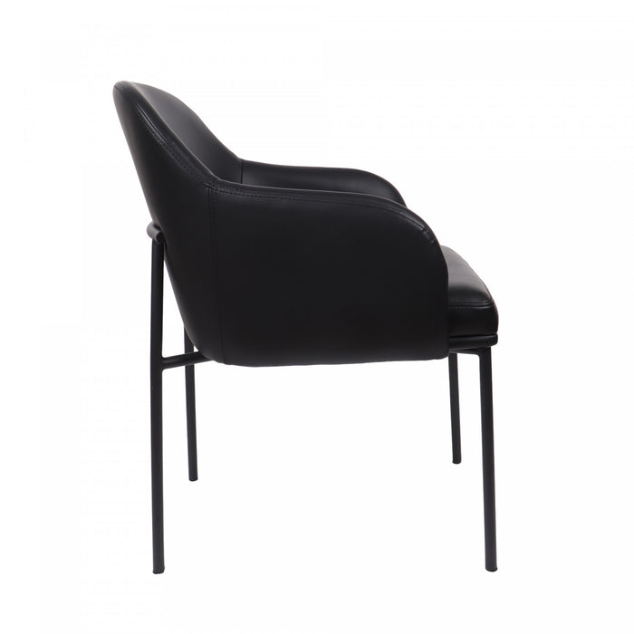 Fauteuil contemporain Loft en cuir vegetalien avec accoudoirs en metal noir - Lot de 2