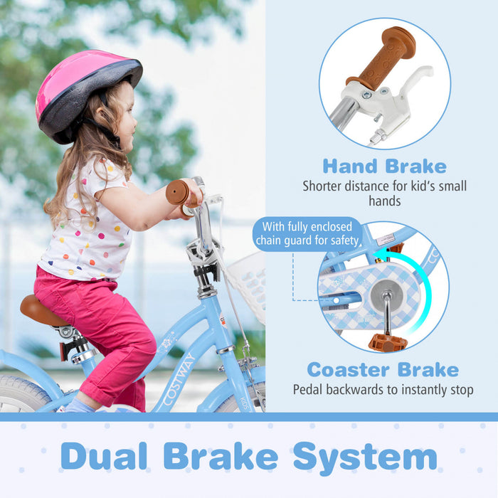 Velo Costway 14\" Pour Enfants Avec Roues D'entrainement Amovibles Et Panier Pour 3-5 Ans Bleu