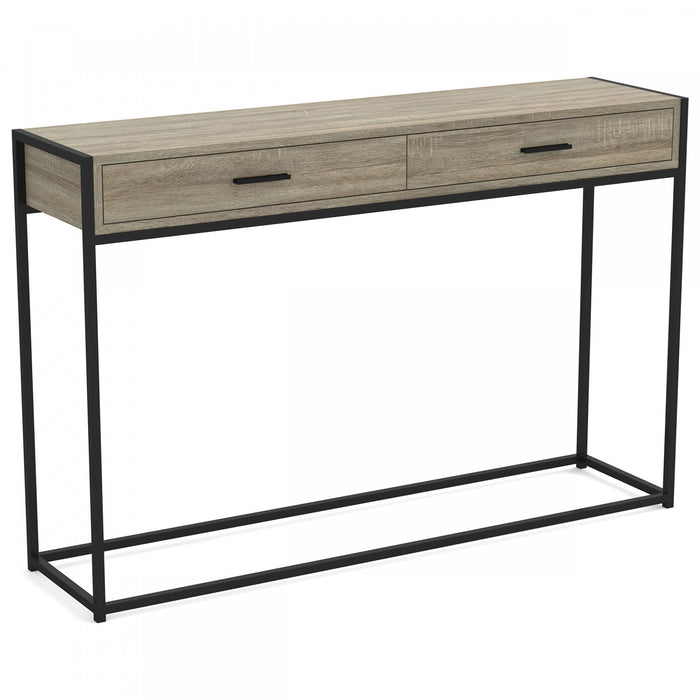 Console moderne de 48 po avec 2 tiroirs - taupe foncé avec métal noir