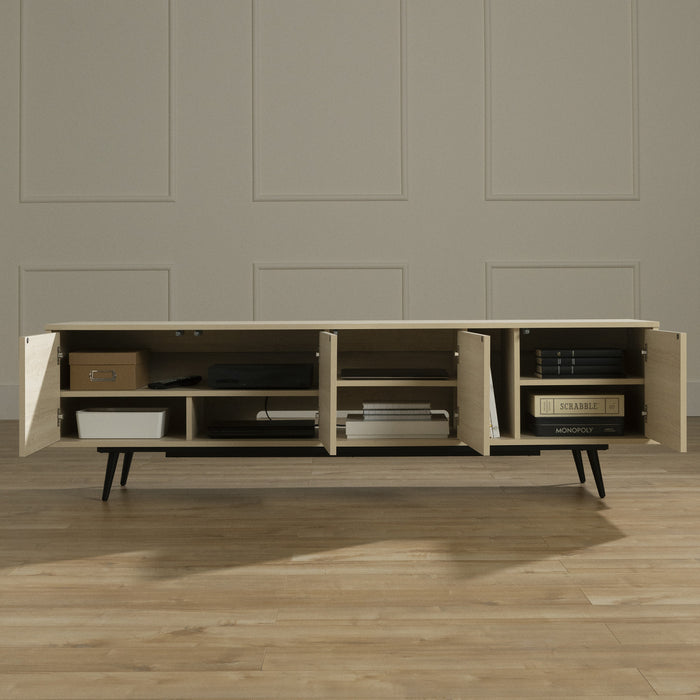 Meuble pour téléviseur Oxford de 71 po avec portes - chêne blanchi et beige clair