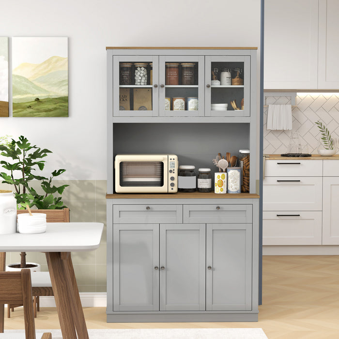 HOMCOM Armoire de Cuisine 71\", Buffet avec Espace Micro-ondes, Gris