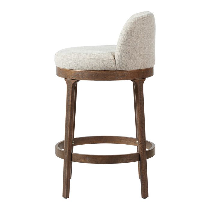 Amelia – Lot de 2 tabourets de bar de hauteur comptoir ergonomiques en bois d’hevea avec revetement en tissu, finition noyer