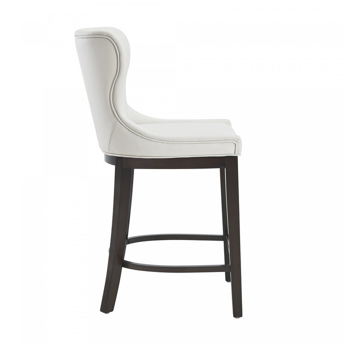 Tabouret de comptoir moderne en bois Blair avec revetement en tissu blanc