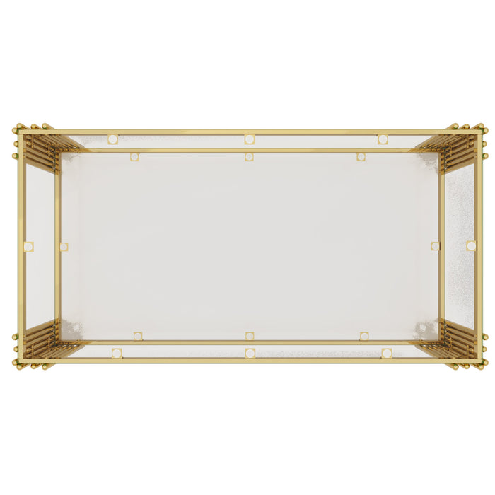 Aria Table Basse Rectangulaire Moderne 47.5 po avec Cadre Asymetrique Dore et Plateau Verre, Transparent