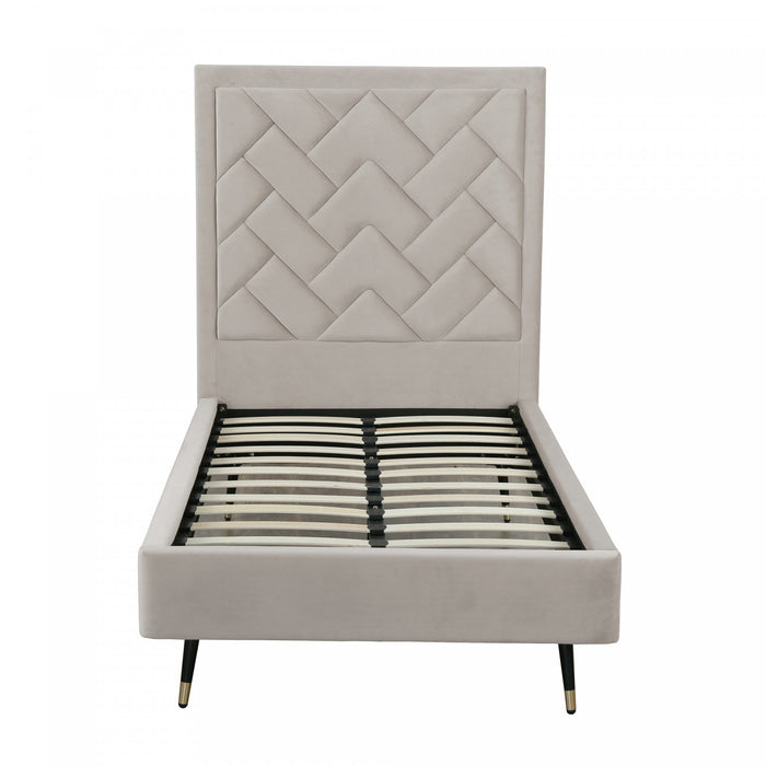 Lit simple moderne Crosby en velours capitonne coloris grege