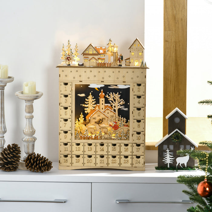 Homcom Calendrier De L'avent De Noel, Compte A Rebours Jusqu'a Noel En Bois